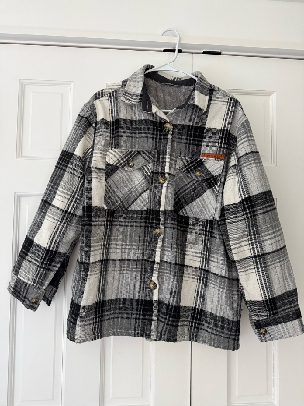 Simply Southern Black & White Plaid Shacket Jacket